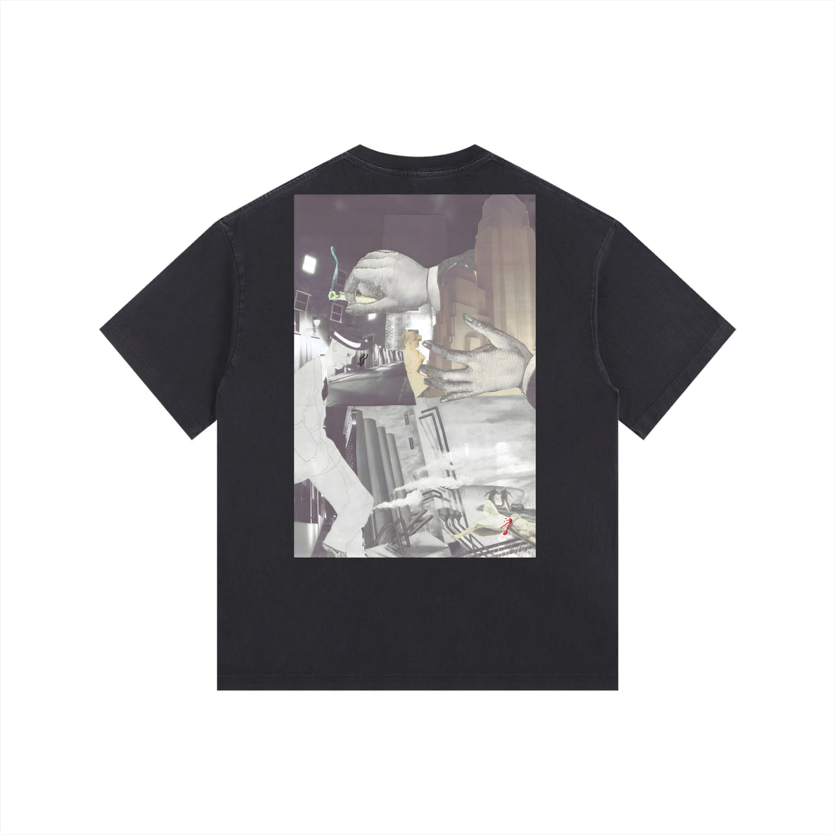 Murder On Point — Tee in Black, back view with the artwork