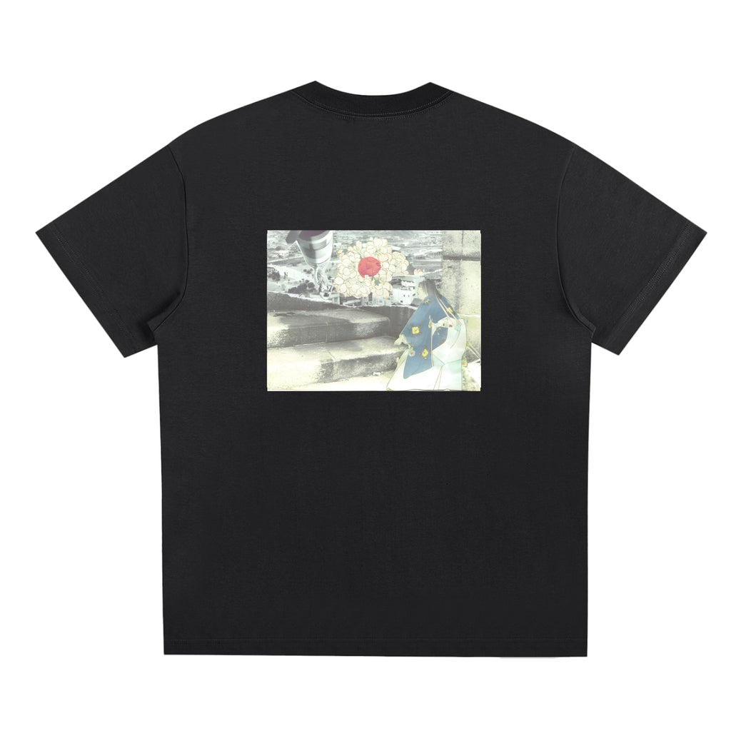 Mono no Aware — Tee in Black, back view with the artwork