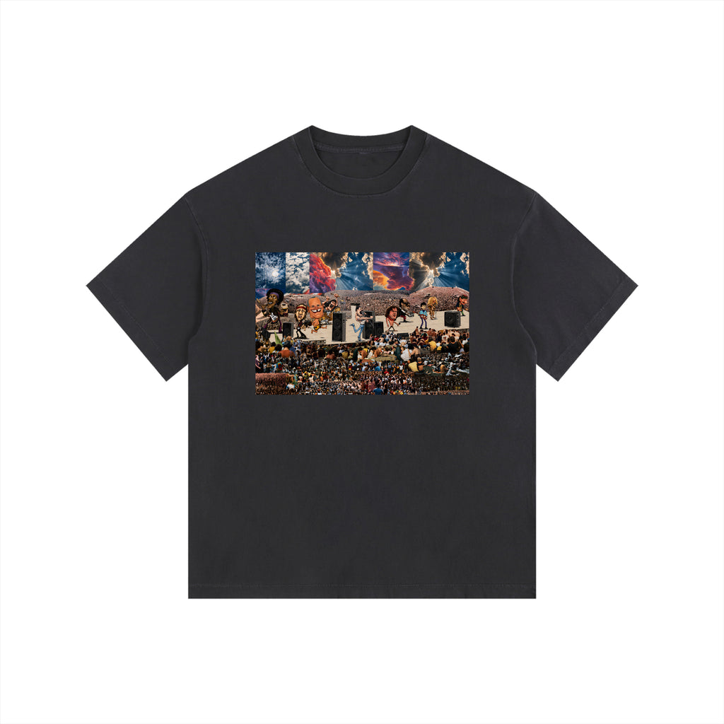 RockNRoll — Front Print Tee in Black, front view with the artwork