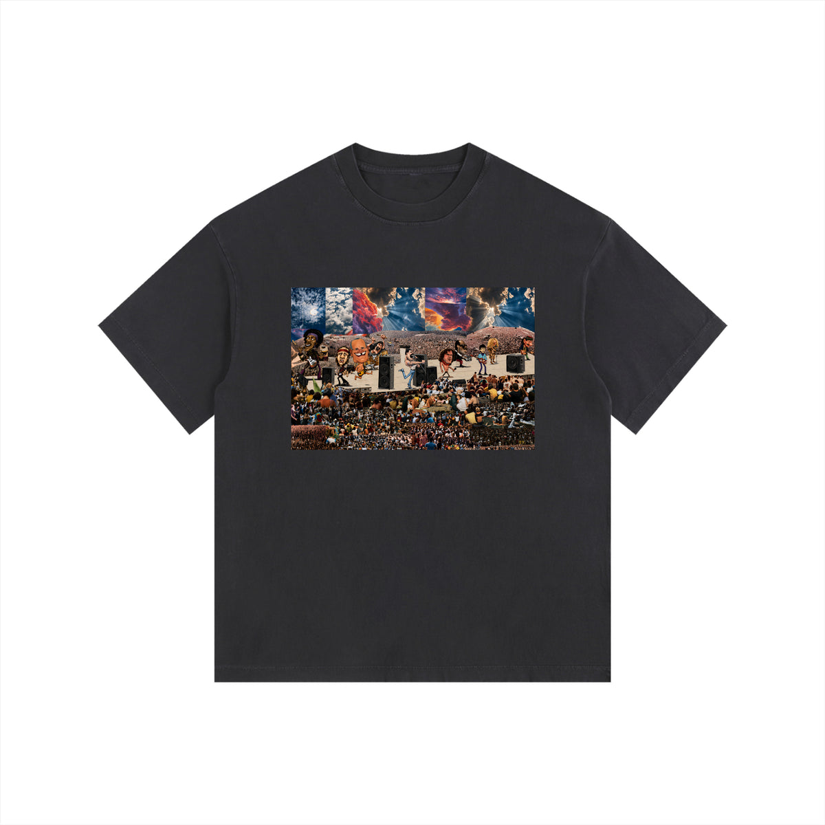 RockNRoll — Front Print Tee in Black, front view with the artwork