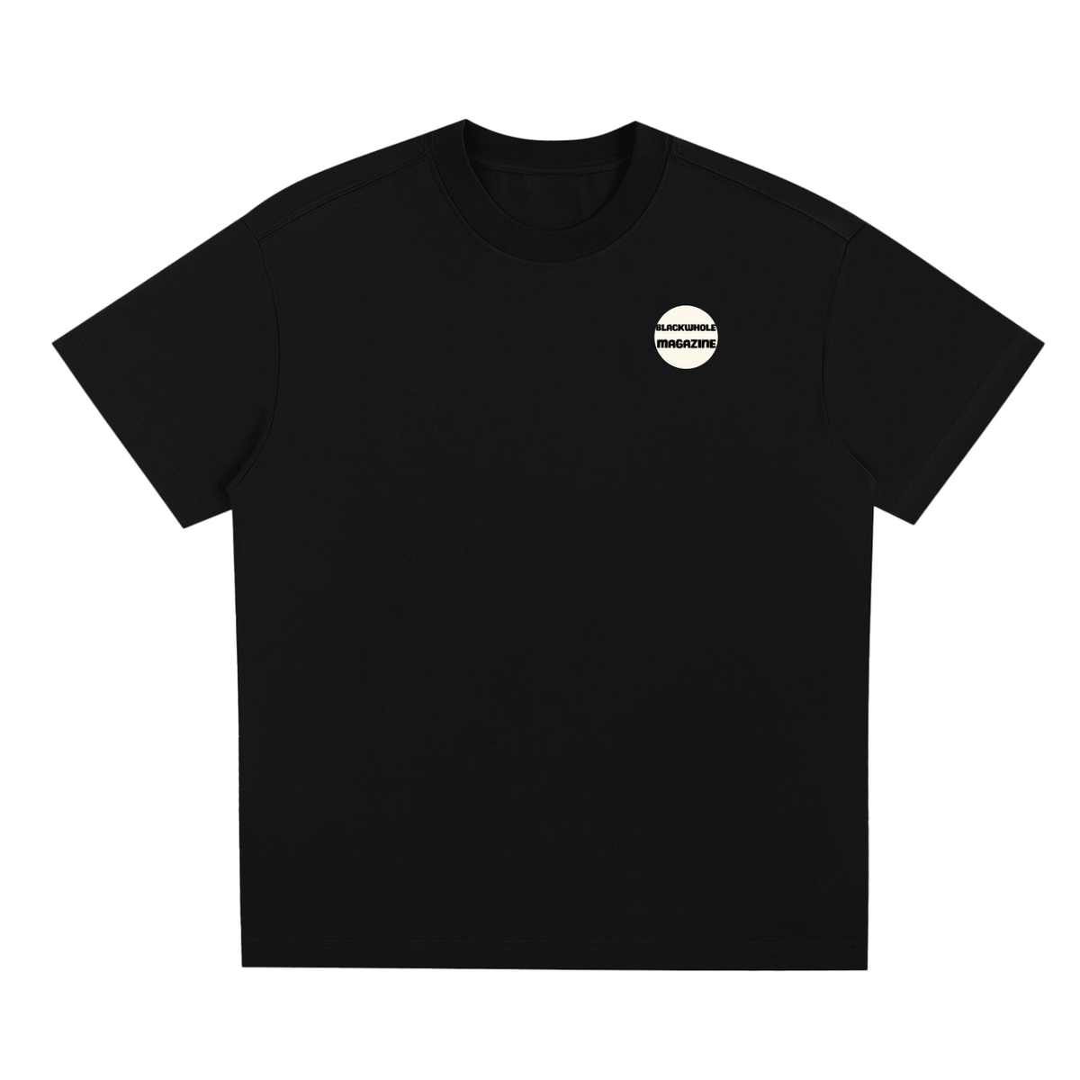 Mono no Aware — Tee in Black, front view with the BlackWhole badge