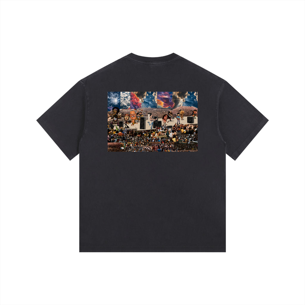 RockNRoll — Back Print Tee in Black, back view with the artwork