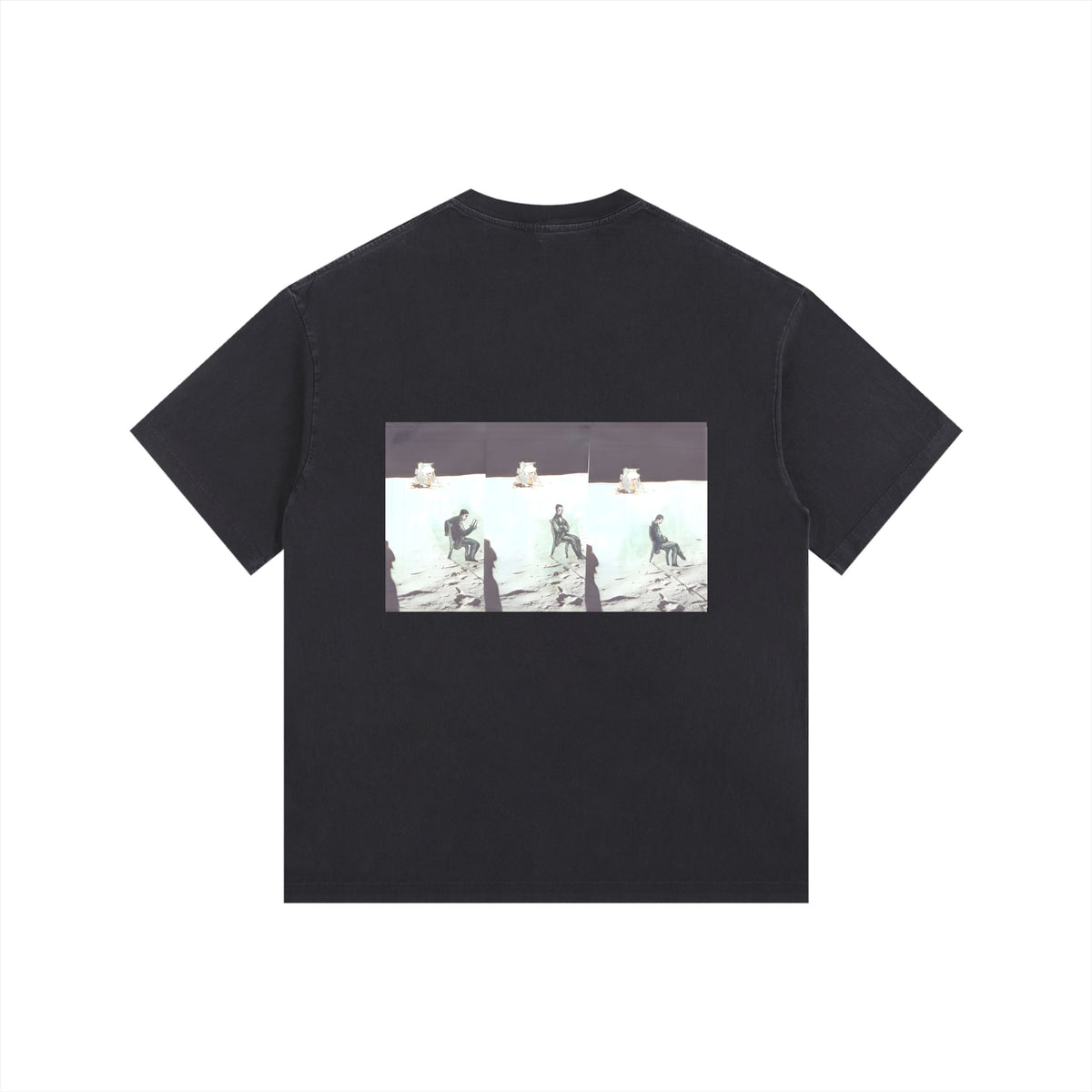 Man On The Moon — Back Print Tee in Black, back view with the artwork