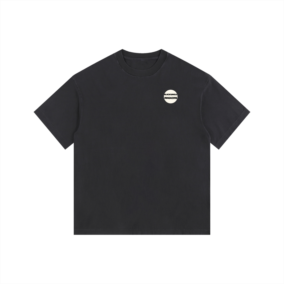 Murder On Point — Tee in Black, front view with the BlackWhole badge