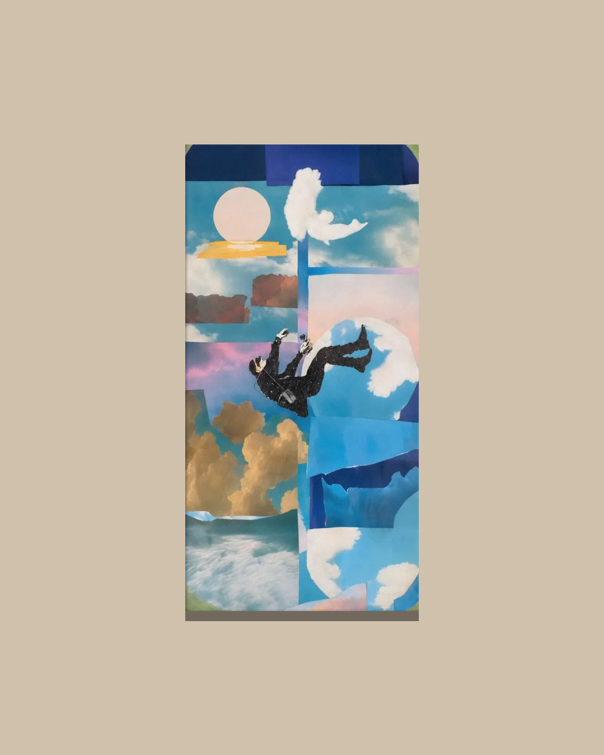 Falling from the Sky — hand-cut paper collage printed on canvas, 24 × 48 in