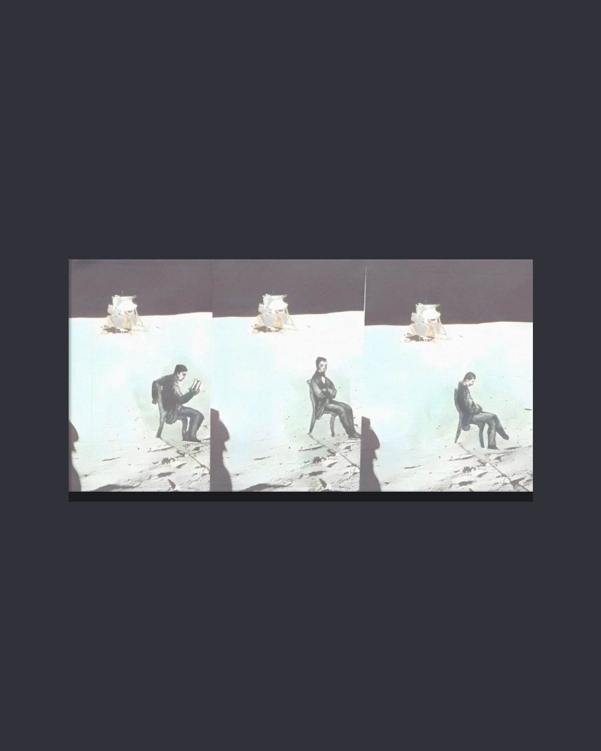Man On The Moon — hand-cut paper collage printed on canvas, 32 × 16 in