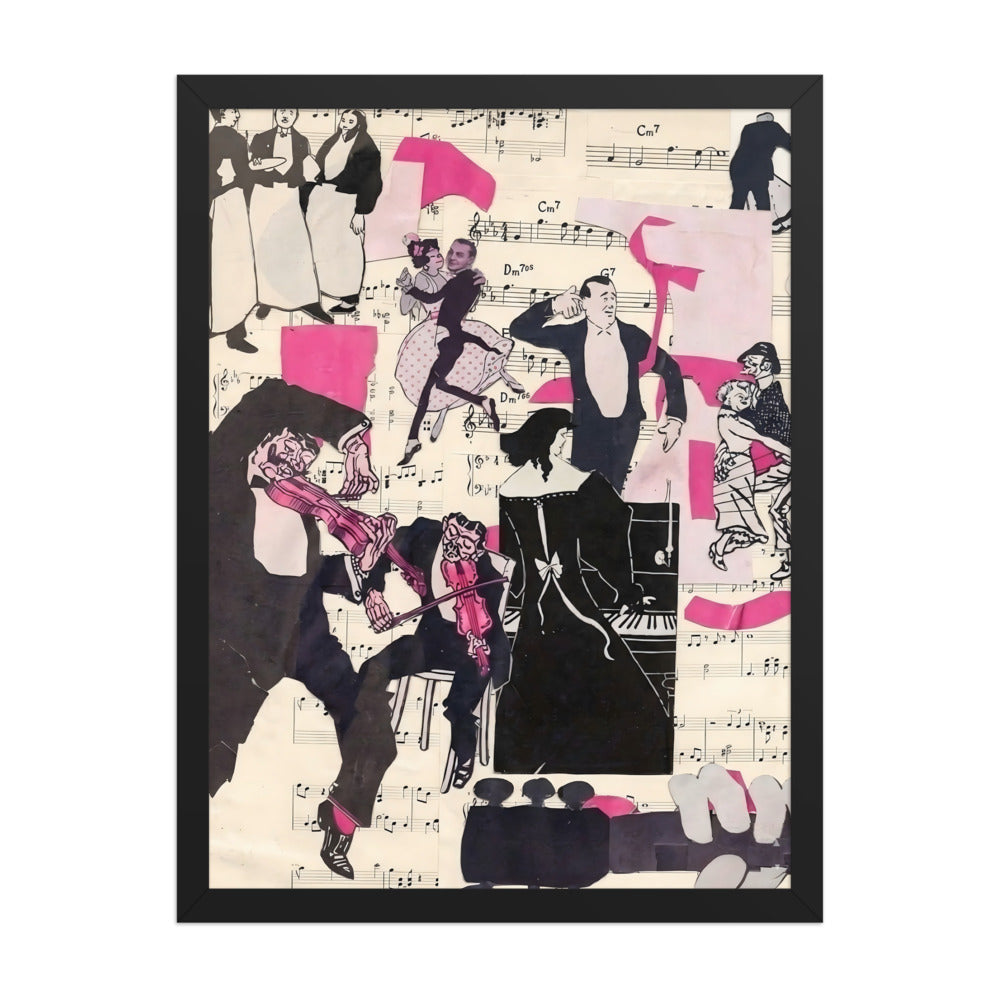 Pink Music Love framed print — Printful frame mockup, 18 × 24 in