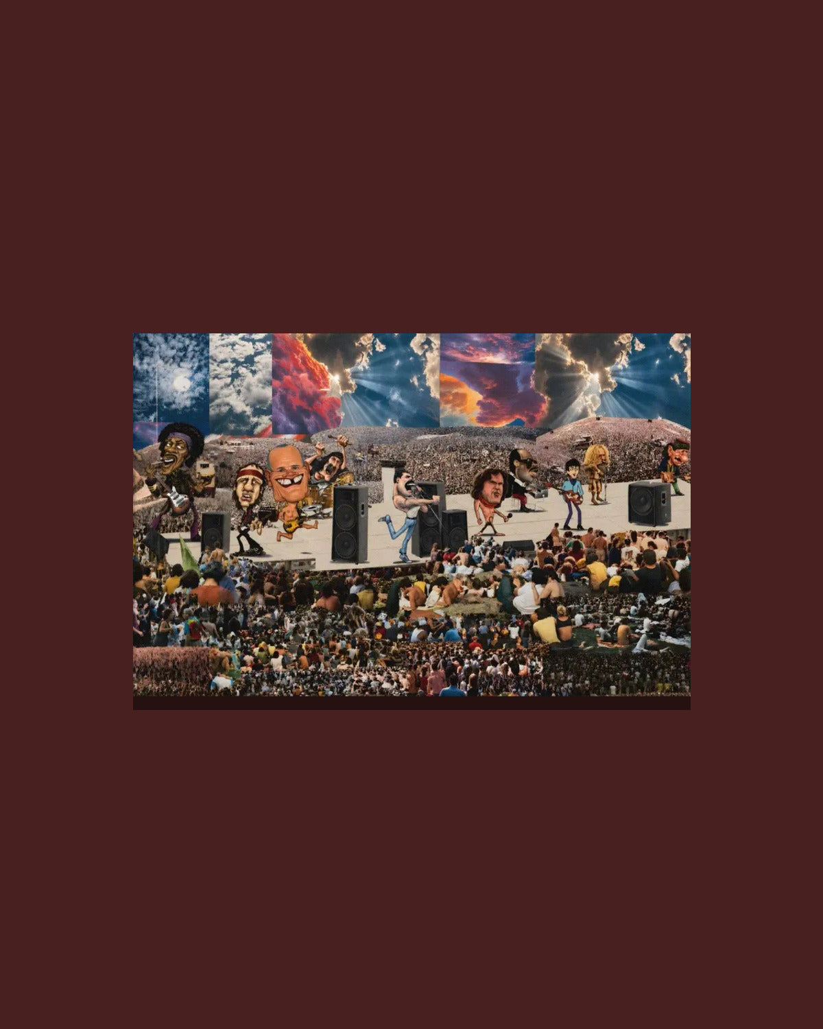 RockNRoll — hand-cut paper collage printed on canvas, 40 × 26 in