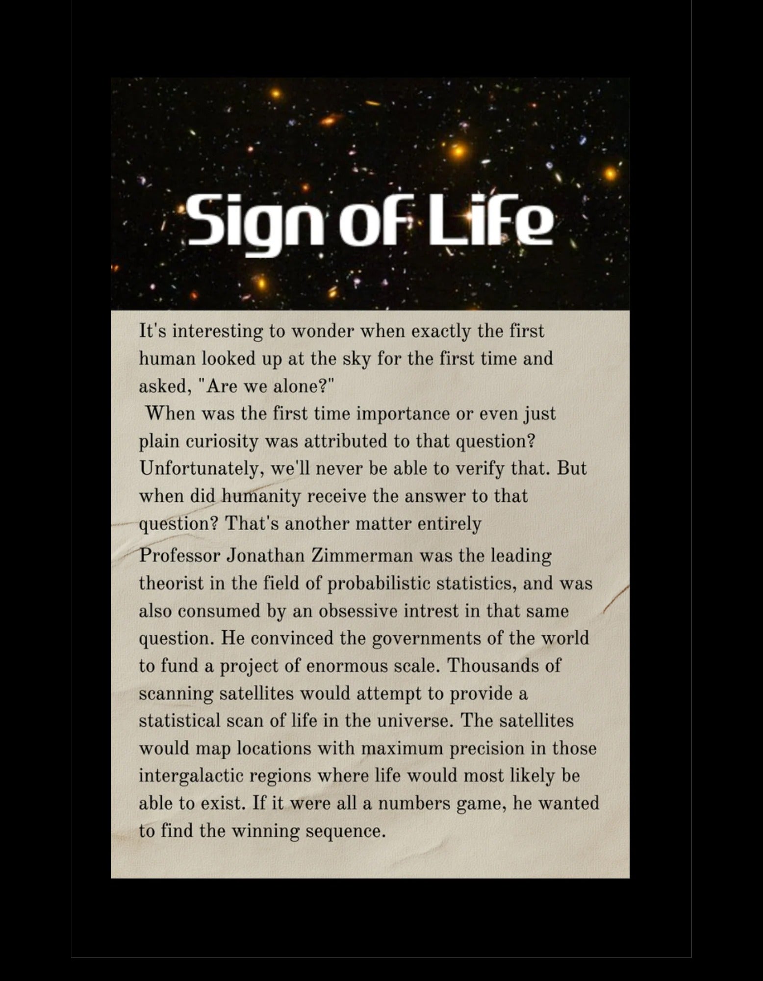 Opening page of the short story Sign of Life