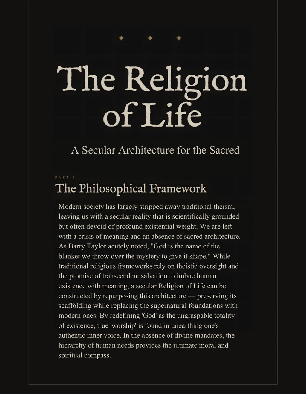 Opening page of the essay The Religion of Life