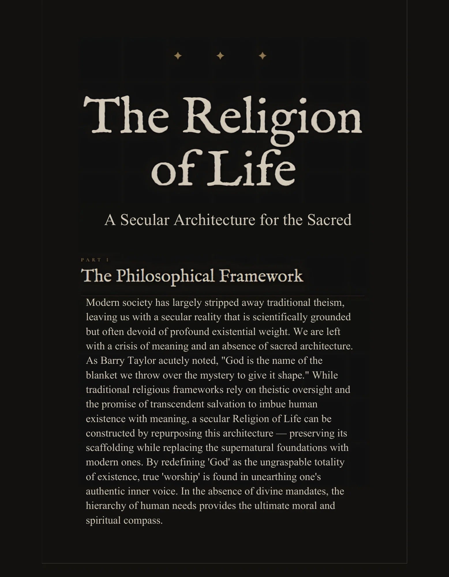 Opening page of the essay The Religion of Life